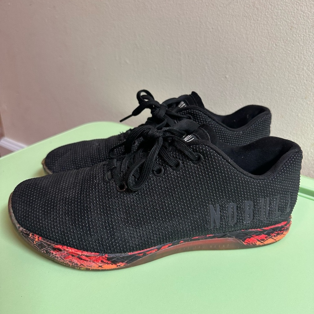 NOBULL Black Knit Trainer with Red-Orange Marbled Sole - Picture 3 of 4
